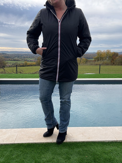 Laura Jo - Imperméable long doublé en fausse fourrure couleur noir