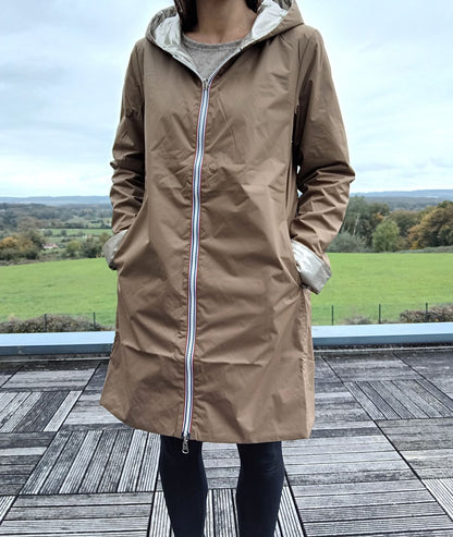 Imperméable réversible long mi-saison garnissage ouate Marque Laura Jo Camel / Doré