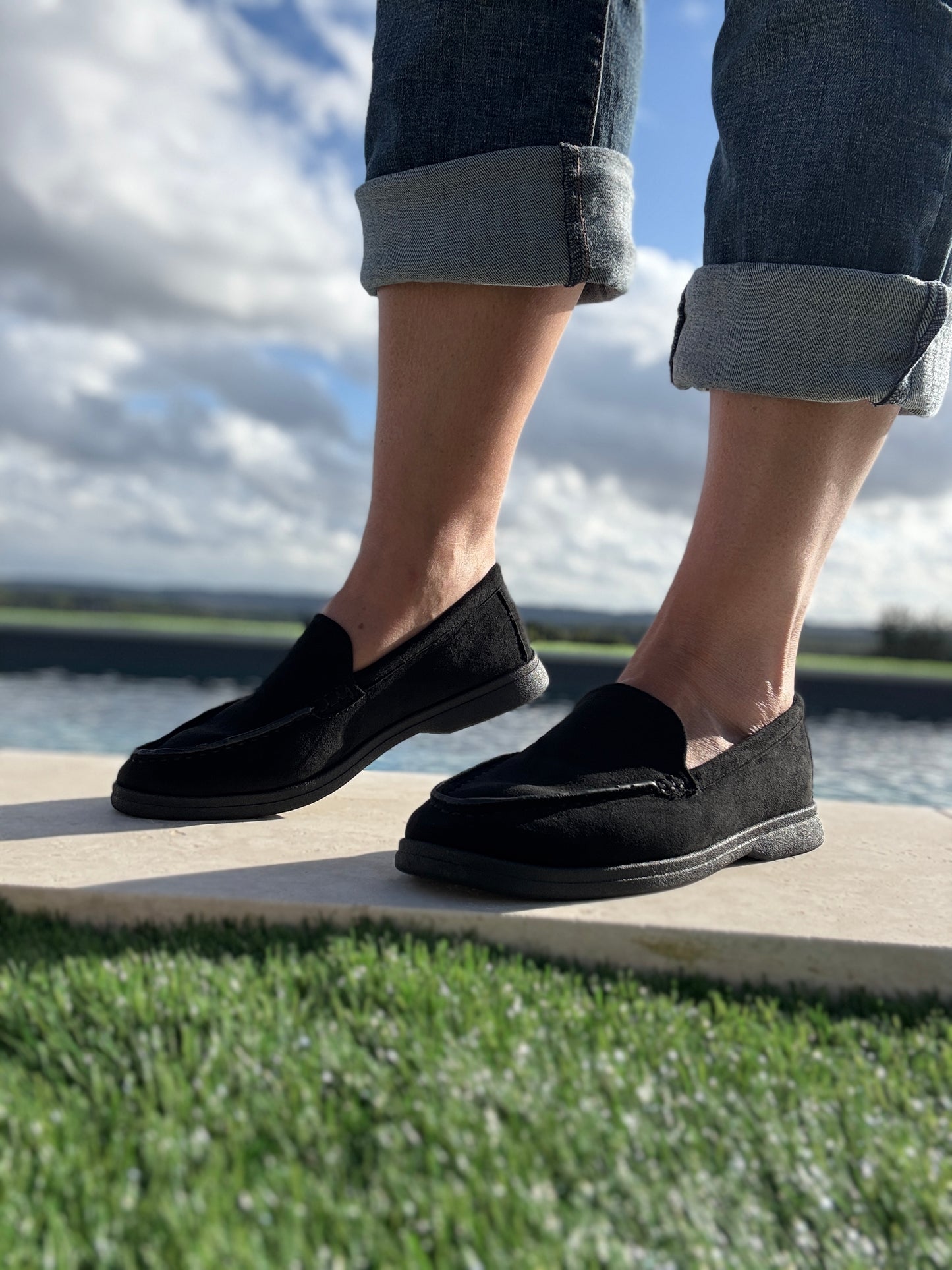 Chaussures mocassins toucher daim noir
