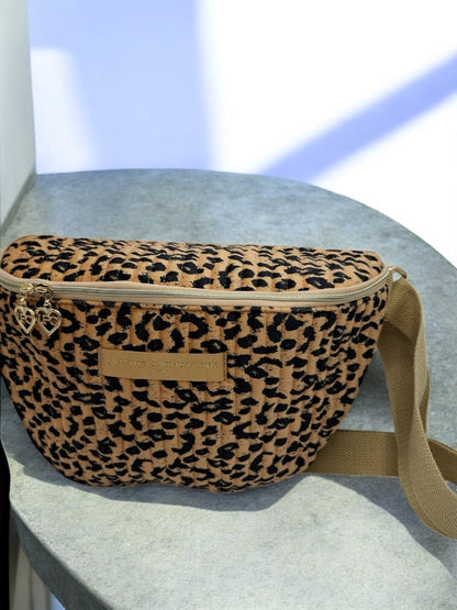 Sac banane en velours côtelé léopard camel noir « La Ptite cachottière »
