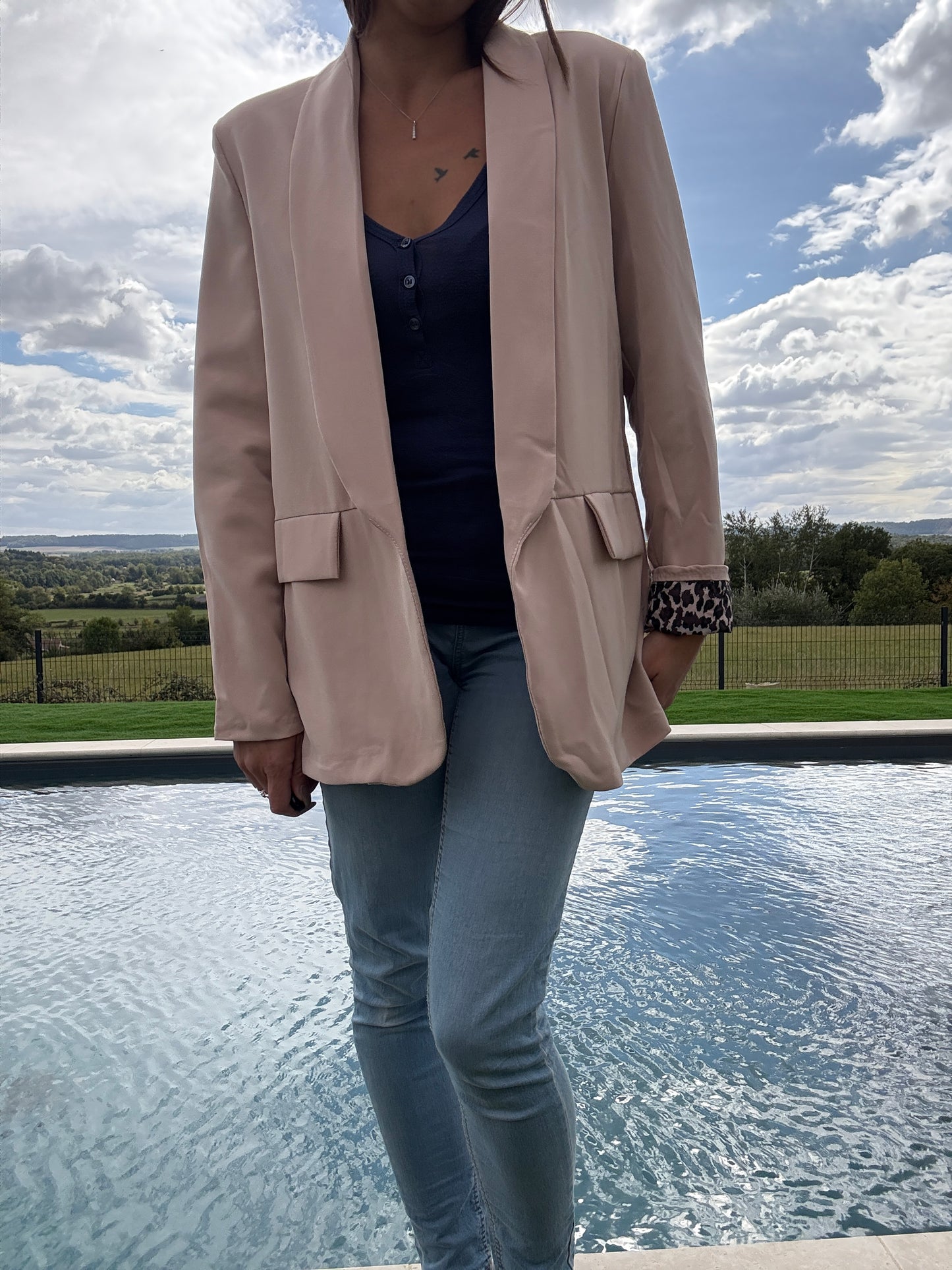 Veste blazer beige avec doublure imprimé léopard