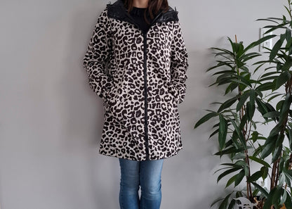 Attrait Paris - Manteau long sans ouate imperméable noir réversible avec motif léopard avec capuche