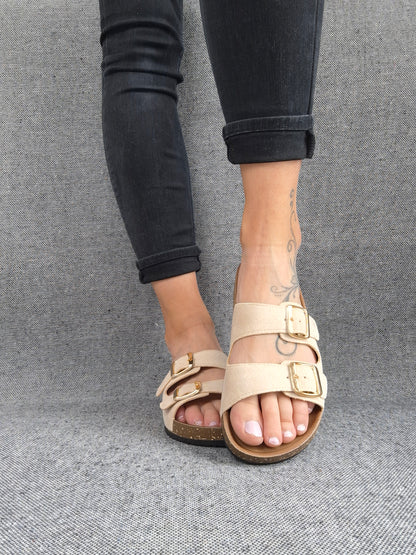Chaussures sandales type Birk beige clair 2 brides