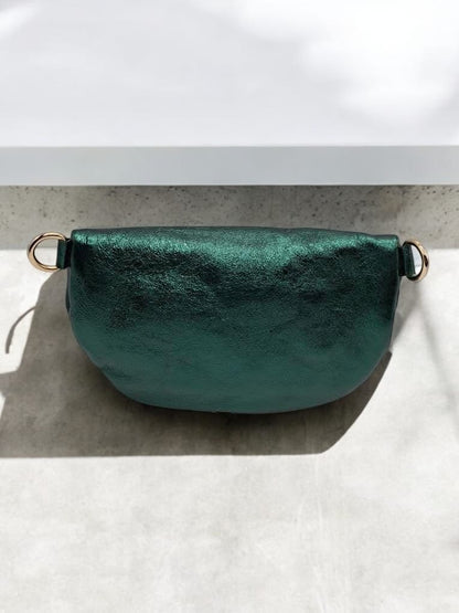 Sac banane cuir vert forêt irisé petit format