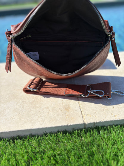 Sac banane simili cuir marron double fermeture