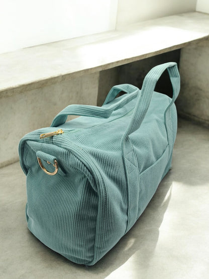 Sac week-end polochon vert d'eau bleu effet velours cotelé avec sangle unie