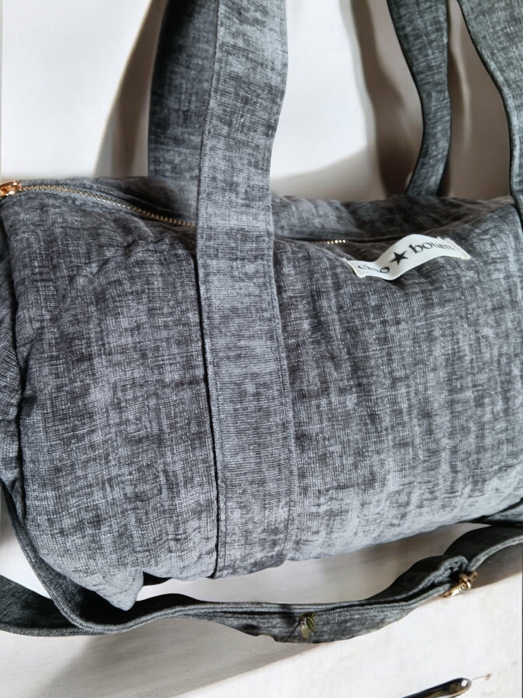 Sac polochon coton velours gris foncé