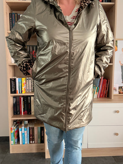 Laura Jo - Imperméable bronze réversible leopard long mi-saison garnissage ouate