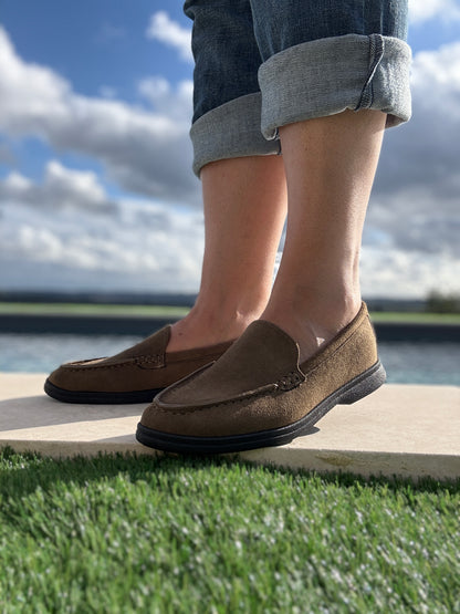 Chaussures mocassins toucher daim vert kaki