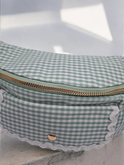 Sac banane en coton motif vichy vert et blanc 2 poches