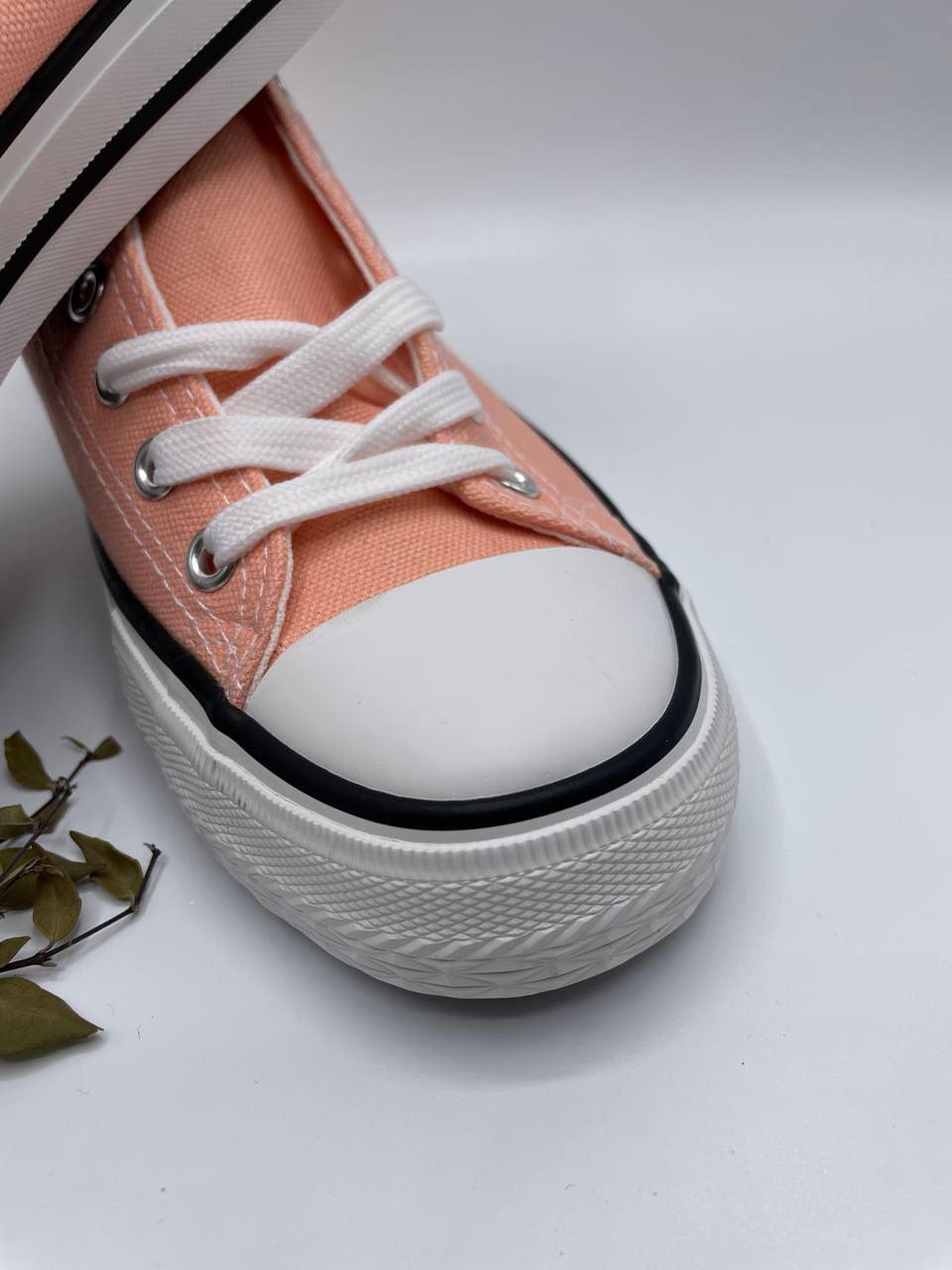 Chaussures baskets basses toile rose saumon style Converse