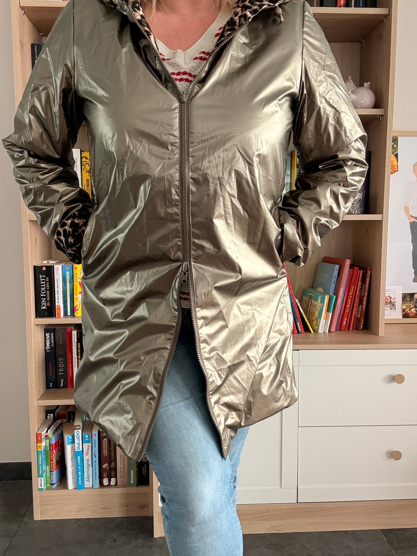 Laura Jo - Imperméable bronze réversible leopard long mi-saison garnissage ouate