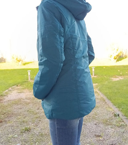 Melya Melody - Manteau court fourré imperméable légerement cintré bleu canard