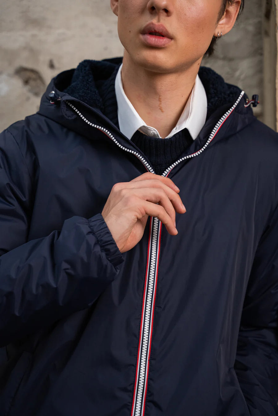Laura Jo - Manteau imperméable long Homme bleu marine fourré imitation sherpa bleu marine