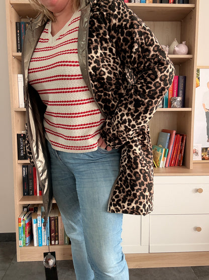 Laura Jo - Imperméable bronze réversible leopard long mi-saison garnissage ouate