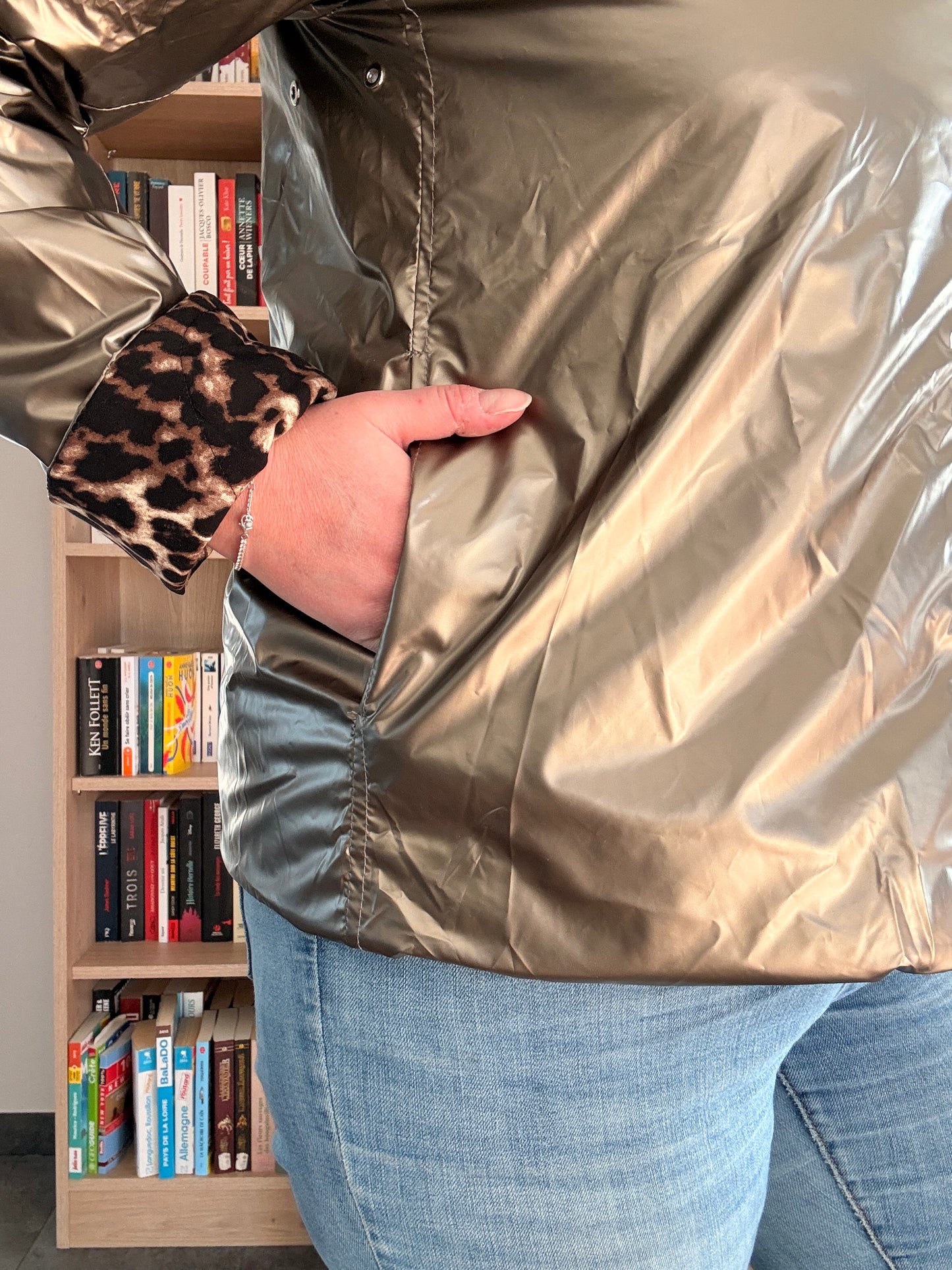 Laura Jo - Imperméable bronze réversible léopard court mi-saison garnissage ouate