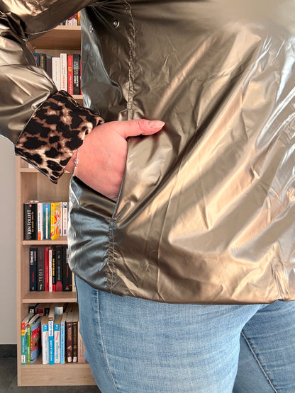 Laura Jo - Imperméable bronze réversible léopard court mi-saison garnissage ouate