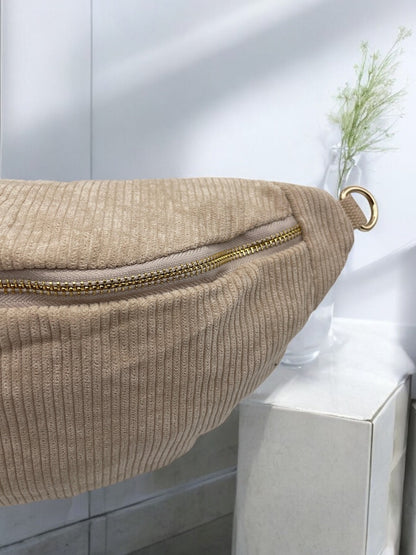 Sac banane velours cotelé couleur crème beige