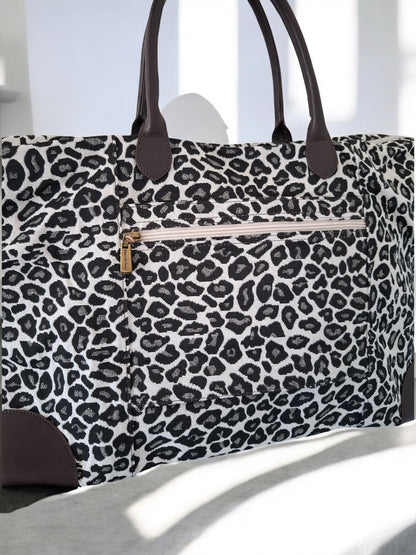 Grand sac porté épaule imprimé léopard blanc noir