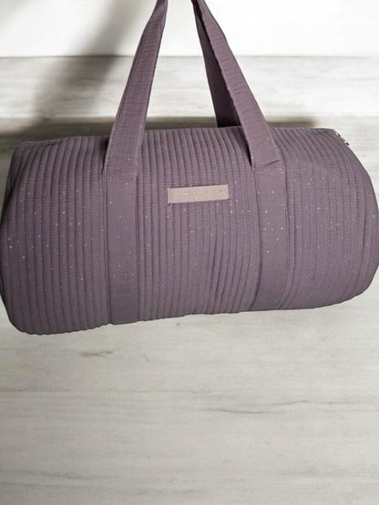 Nouveautés - Sac polochon en coton matelassé violet parme à pois dorés 'La Ptite Cachotiere'