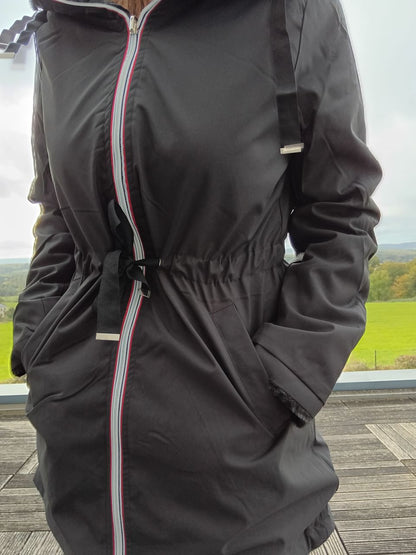 New Lolo - Manteau long NOIR réversible, imperméable et complètement fourré resserrable à la taille