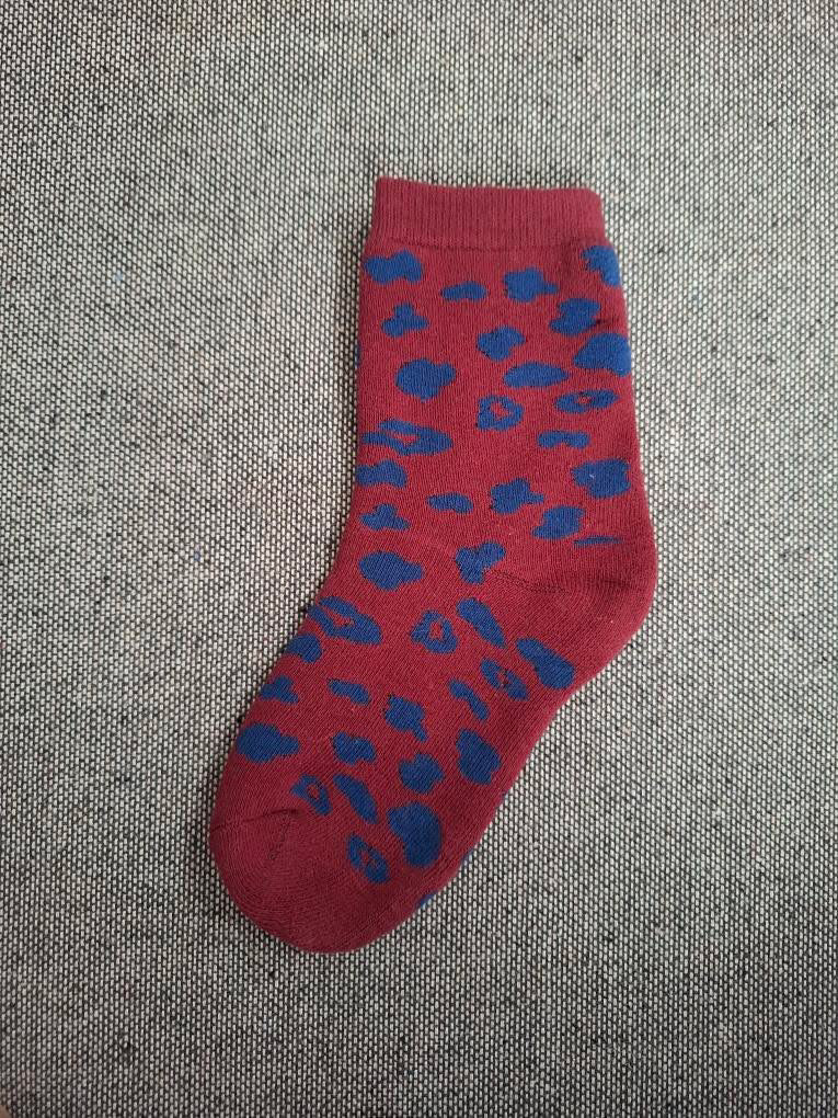 Nouveautés - Chaussettes rouge en coton à motif léopard bleu