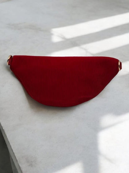 Sac banane velours côtelé 2 poches rouge sangle fantaisie