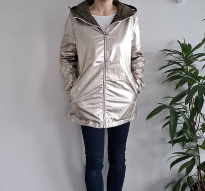 Manteau imperméable réversible mi-long léger Kaki/doré