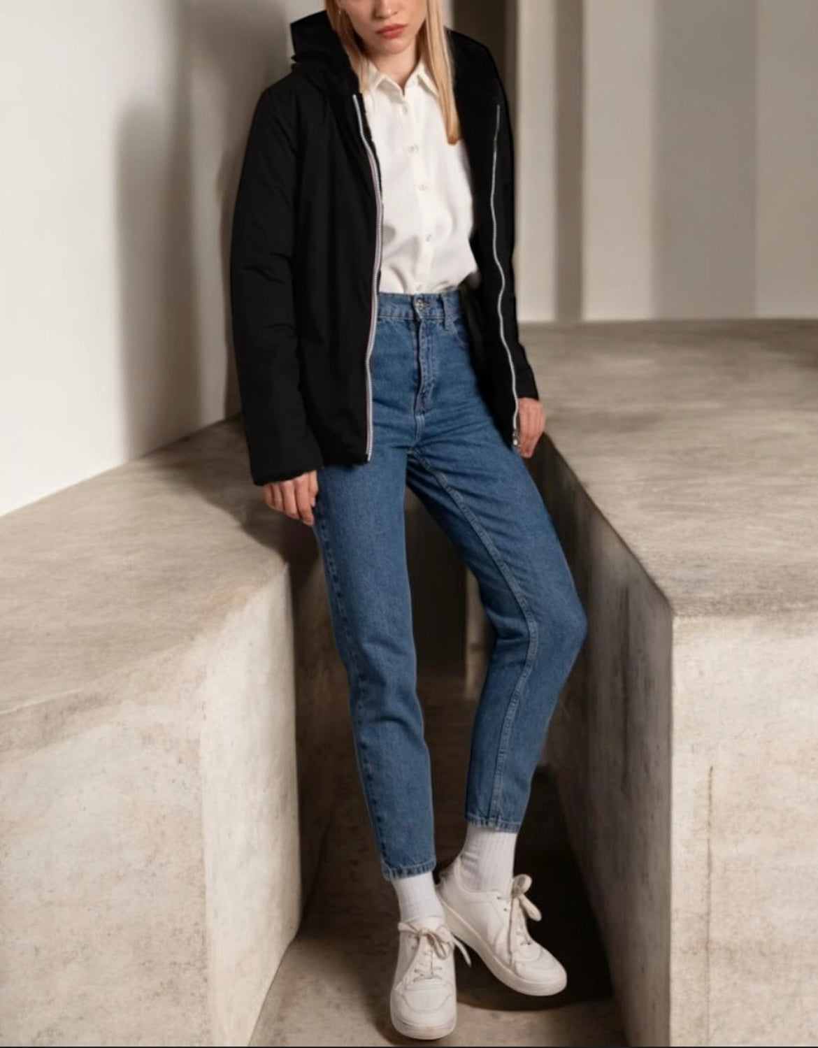 Laura Jo - Manteau imperméable court noir fourré et réversible