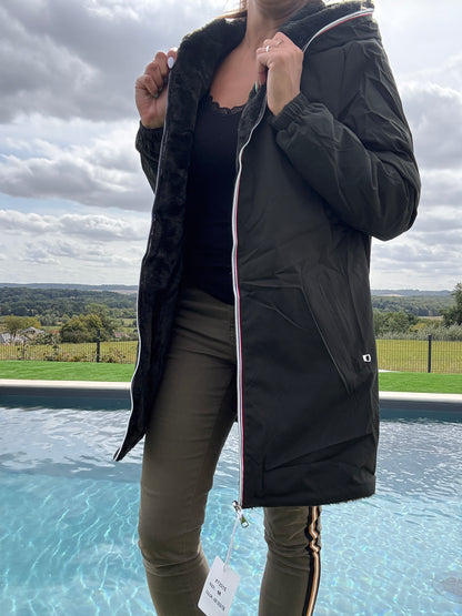 New Lolo - Manteau long kaki réversible imperméable fourré fausse fourrure - Curvy