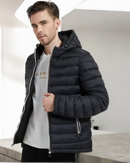 Nouveautés - Doudoune à capuche HOMME courte imperméable et réversible matelassé noir