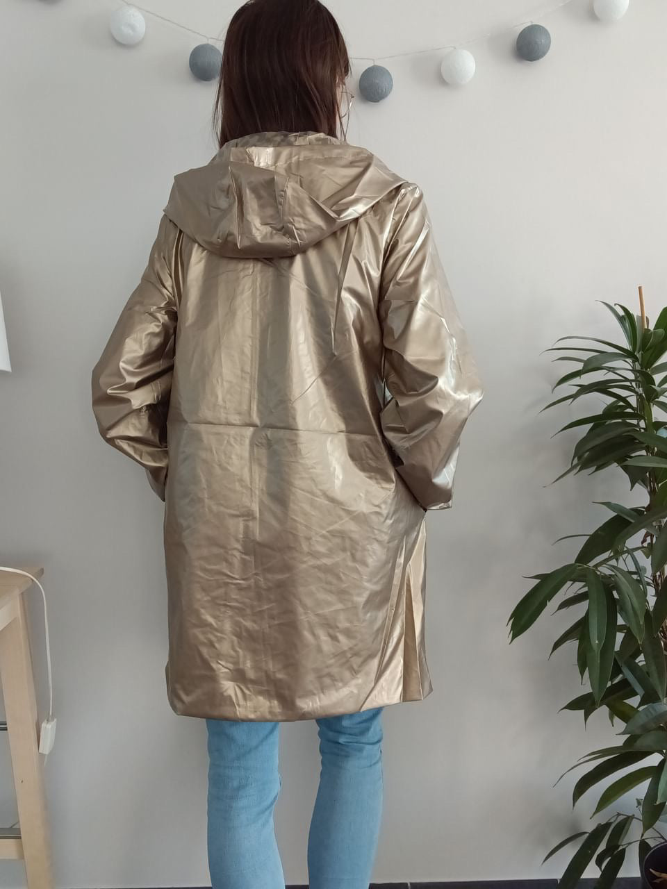 Melya Melody - Manteau long mi cuisses réversible et imperméable léger doré léopard