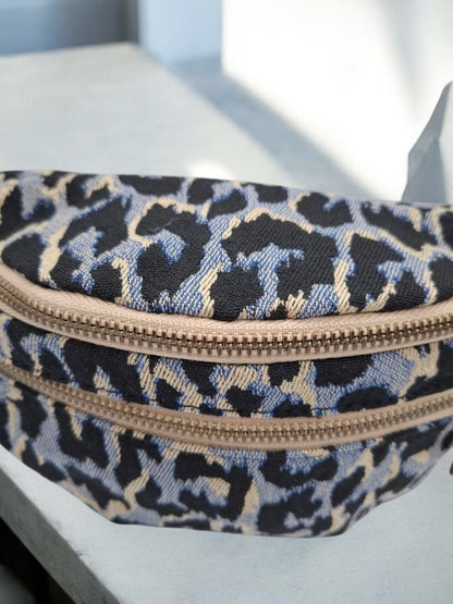 Nouveautés - Sac banane en tissu à motif léopard bleu 2 poches