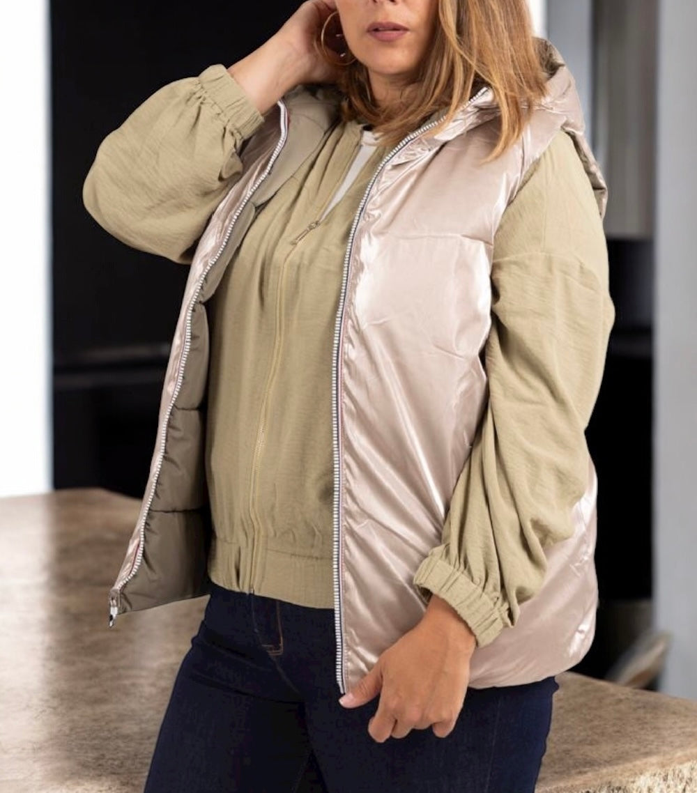 Doudoune matelassé sans manches mat kaki réversible dorée - Curvy