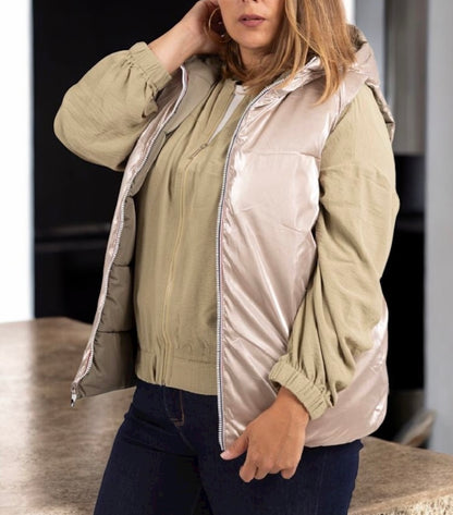 Doudoune matelassé sans manches mat kaki réversible dorée - Curvy