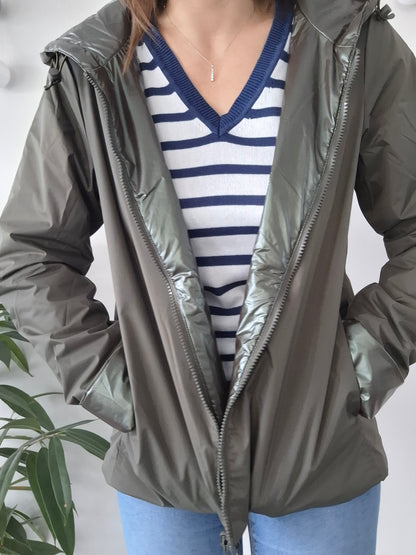 Laura Jo - Parka réversible court avec garnissage ouate couleur kaki/kaki brillant zip uni
