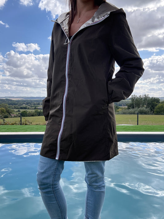 Melya Melody - Manteau léger long réversible imperméable kaki marron doré - Curvy
