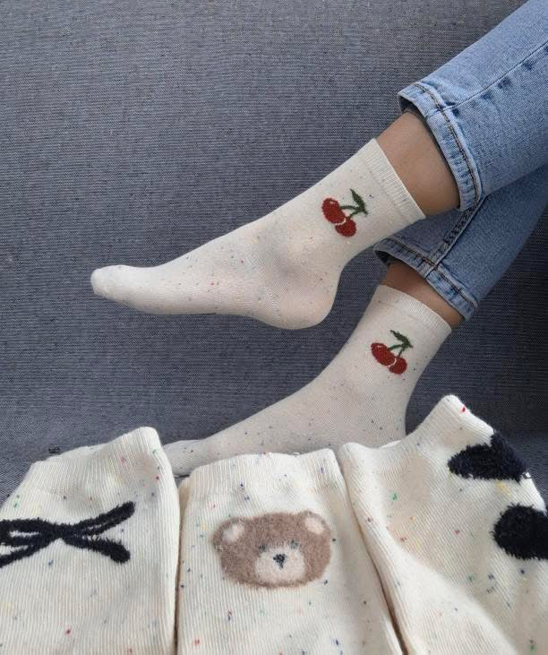 Nouveautés - Chaussettes blanches en coton à motif cerises