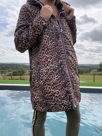 New Lolo - Imperméable réversible long sans garnissage ouate couleur noir/léopard