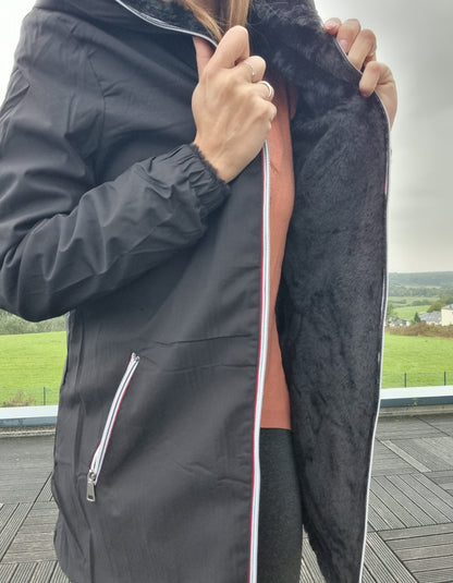 New Lolo - Manteau long NOIR réversible, imperméable et complètement fourré non resserrable à la taille