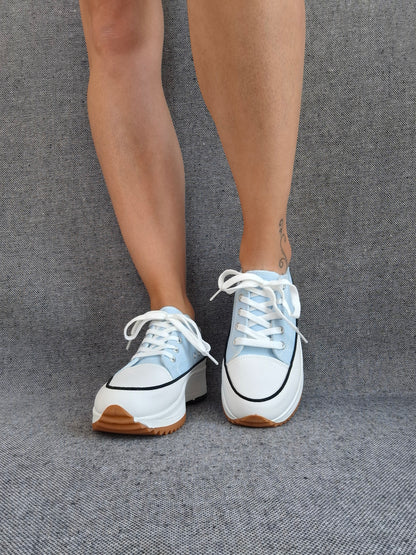 Chaussures baskets basses plate-forme tissu toile bleu