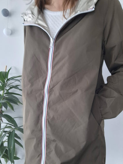 Melya Melody - Manteau léger long réversible imperméable kaki marron doré