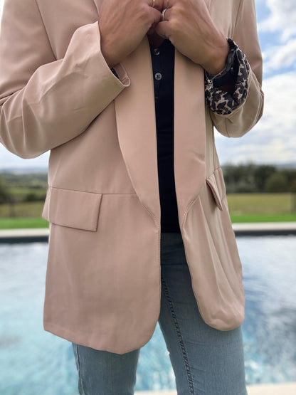 Veste blazer beige avec doublure imprimé léopard