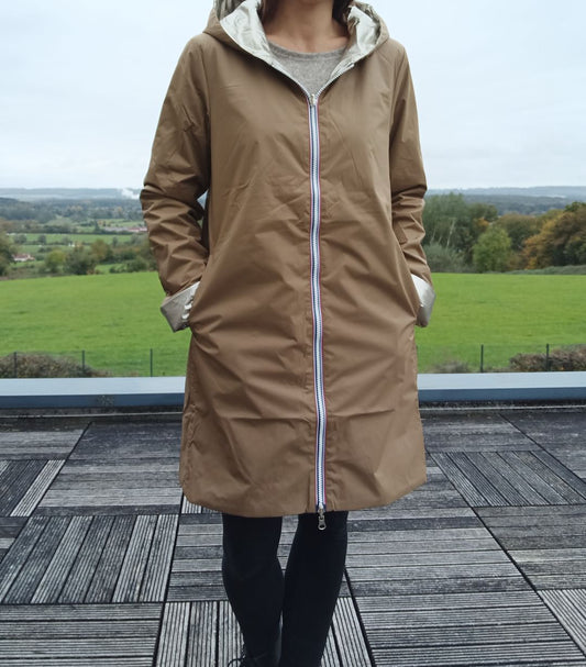 Imperméable réversible long mi-saison garnissage ouate Marque Laura Jo Camel / Doré