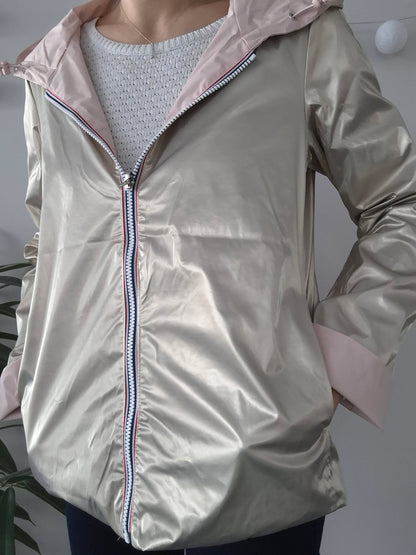 Laura Jo - Imperméable réversible court sans garnissage ouate couleur rose nude/doré