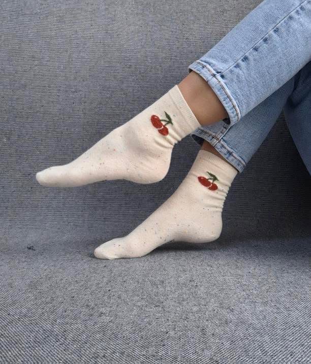 Nouveautés - Chaussettes blanches en coton à motif cerises