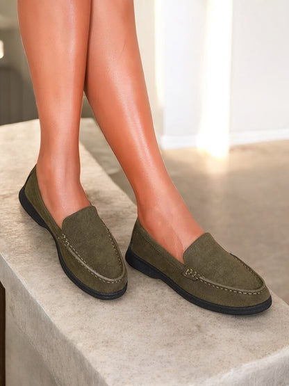 Chaussures mocassins toucher daim vert kaki