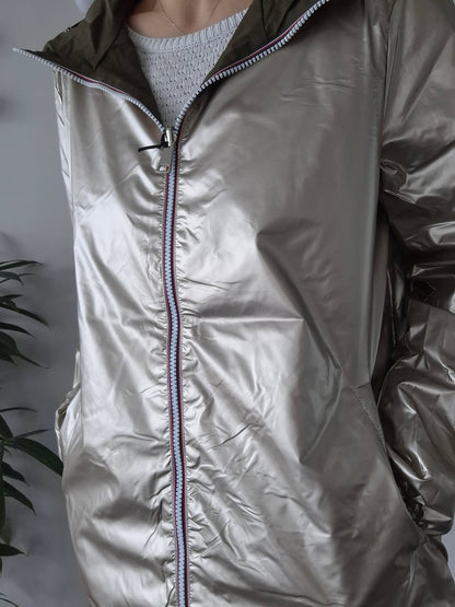 Manteau imperméable réversible mi-long léger Kaki/doré