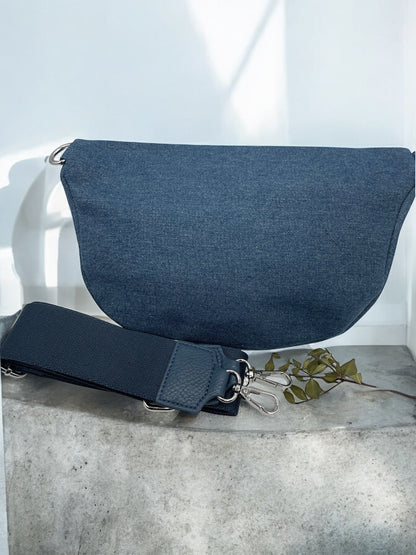 Sac banane tissu jean bleu foncé 2 poches