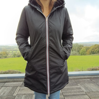 Laura Jo - Imperméable long doublé en fausse fourrure couleur noir